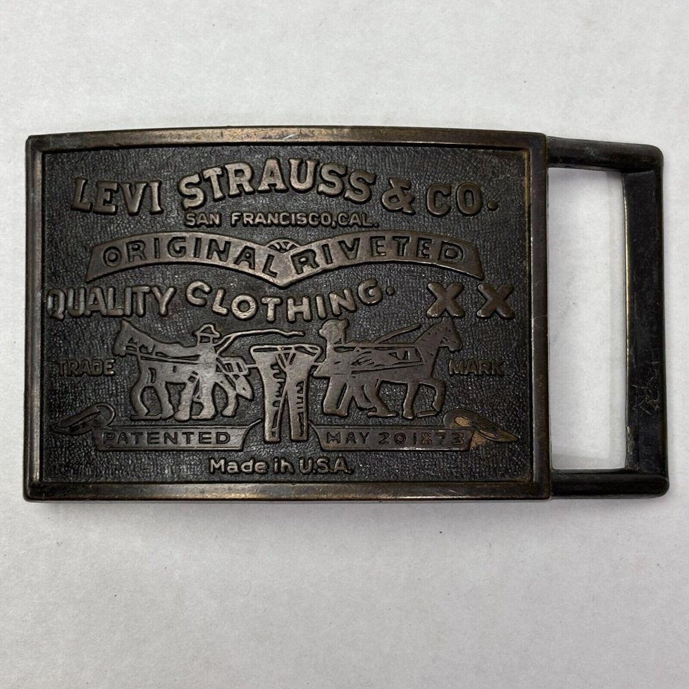 Vintage Belt Buckle Levi Strauss & Co Original Riveted Clothing Brass Tone USA